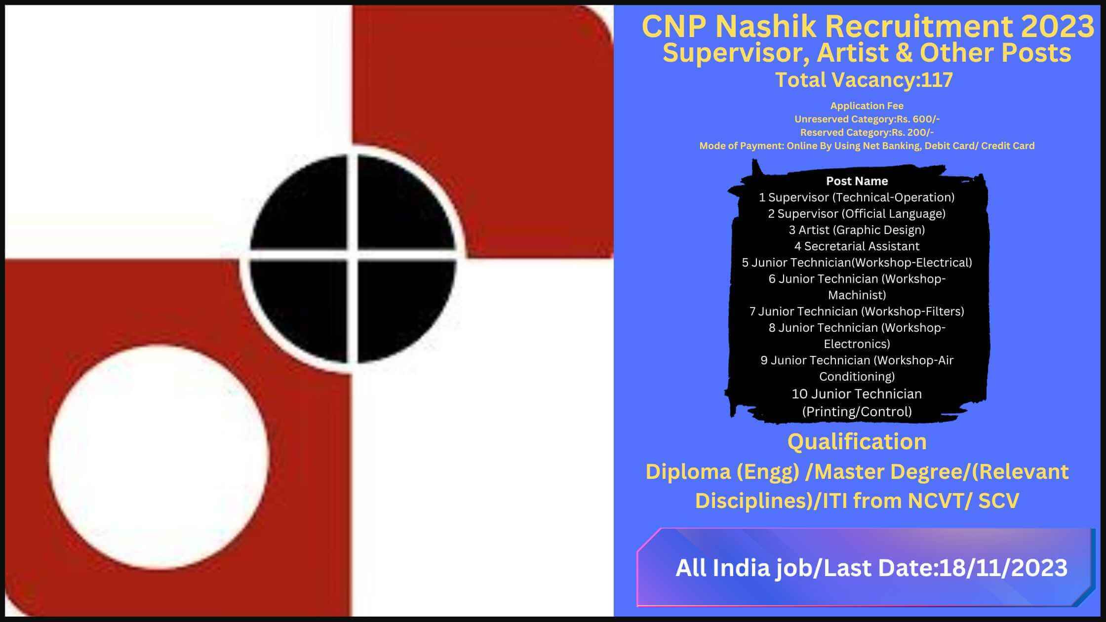 CNP Nashik Recruitment 2023 – Apply Online for 117 Posts
